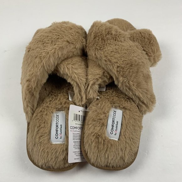 Comfort Code by Cuddl Duds Crisscross Slipper Womens Sz 9-10 Brown Faux Fur 7943 - Picture 3 of 7